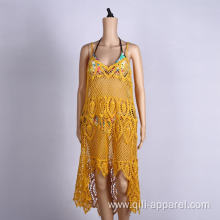 Yellow sleeveless beach dress summer wraps sexy beachwear